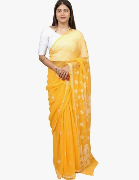 Women Pure Lucknowi Chicken Saree