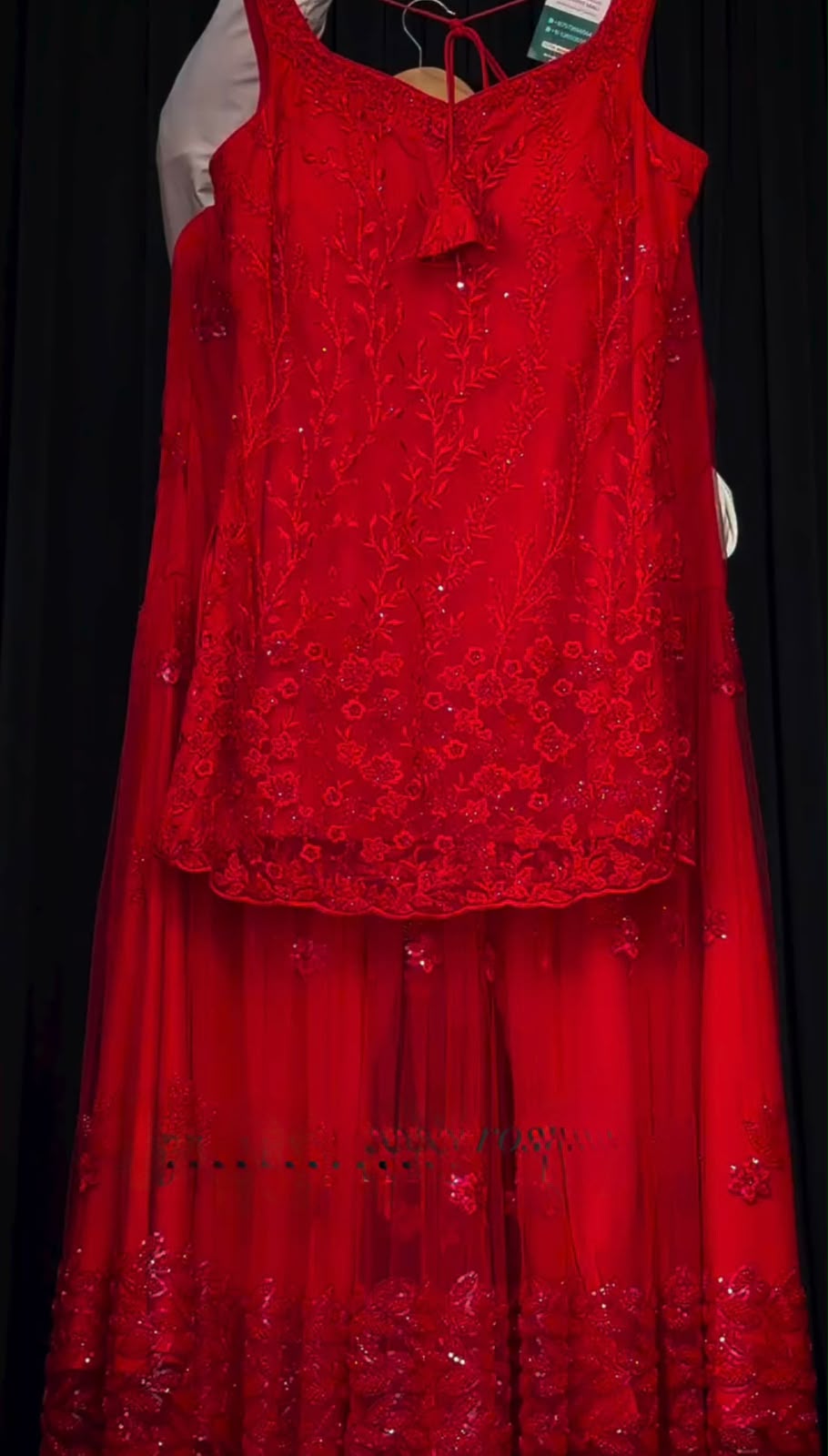 Crimson Red Sequin & Thread Embroidered Sharara Set